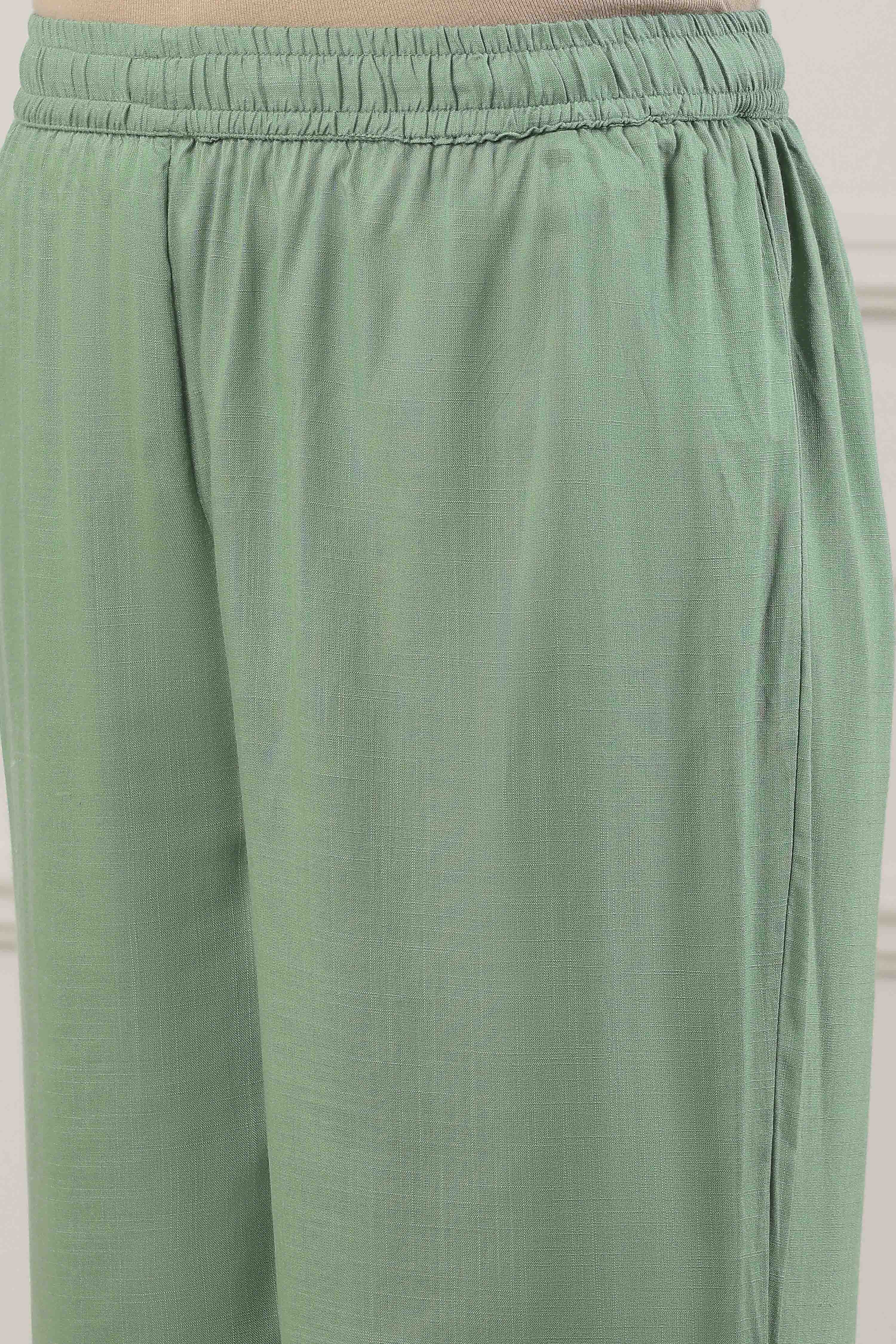Green Viscose Rayon Straight Suit Set image number 2