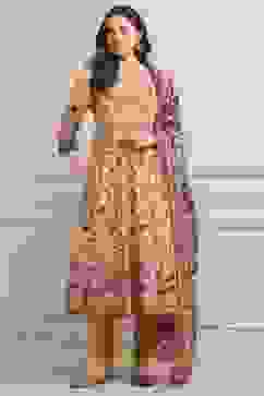 Yellow Cotton Anarkali Kurta Churidar Suit Set image number 6