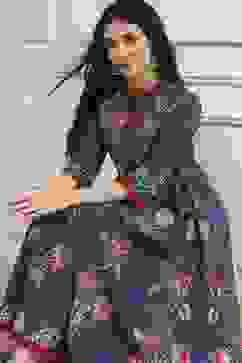 Blue Cotton Printed Anarkali Suit Set image number 0