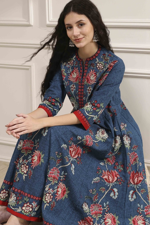 Buy Blue Cotton Printed Anarkali Suit Set Online at Biba India Buy Blue Cotton Printed Anarkali Suit Set Online at Biba India