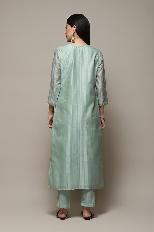 Sky Blue Chanderi Hand Embroidered Unstitched Suit Set image number 5