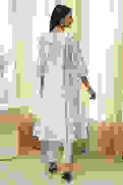 Off-White Pure Cotton Printed A-line Kurta Set image number 4