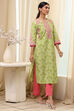 Green Cotton Printed Straight Kurta image number 4