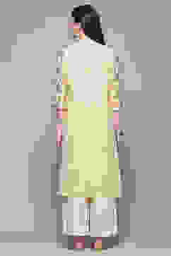 Off White Polyester Straight Kurta image number 3