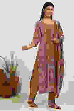 Mustard Yellow Velvet Digital Print Unstitched Suit Set image number 1