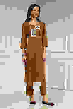 Yellow Cotton Hand Embroidered Unstitched Suit Set image number 6