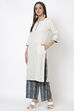 Off White Cotton Flax Straight Kurta Palazzo Suit Set image number 3