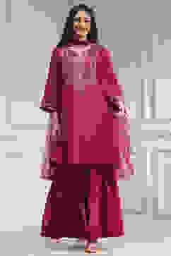 Red Embroidered Straight Suit Set image number 6