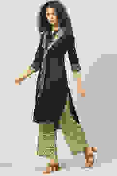 Navy LIVA Straight Solid Kurta Set image number 5