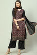 Black Crepe Unstitched Suit Set image number 7