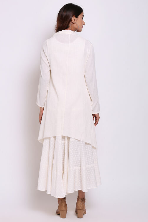 Cream Cotton Front Open Fusion Wear Dress image number 5