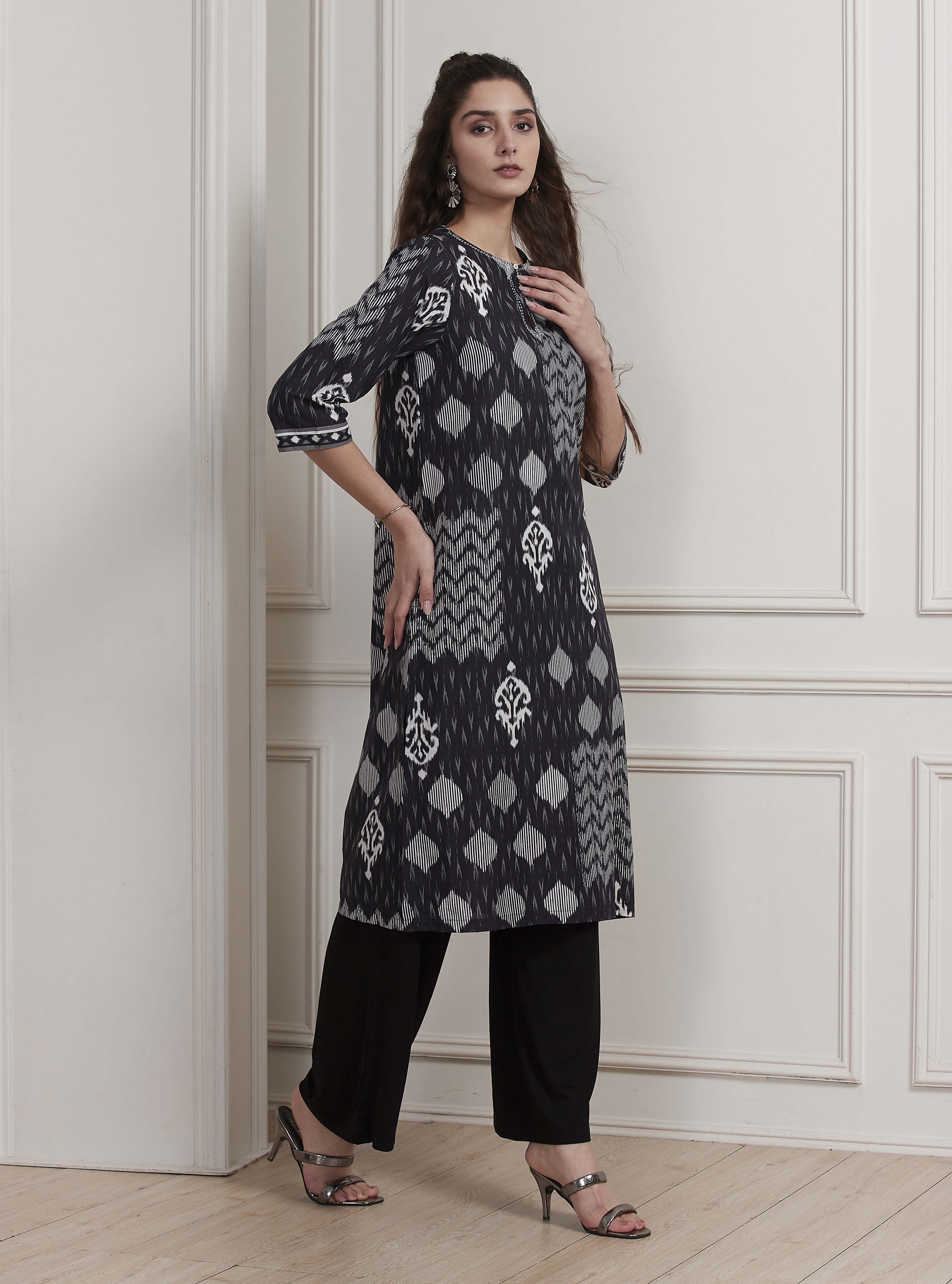 Orange Cotton Printed Straight Kurta image number 4