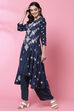 Indigo LIVA Asymmetric Kurta image number 2