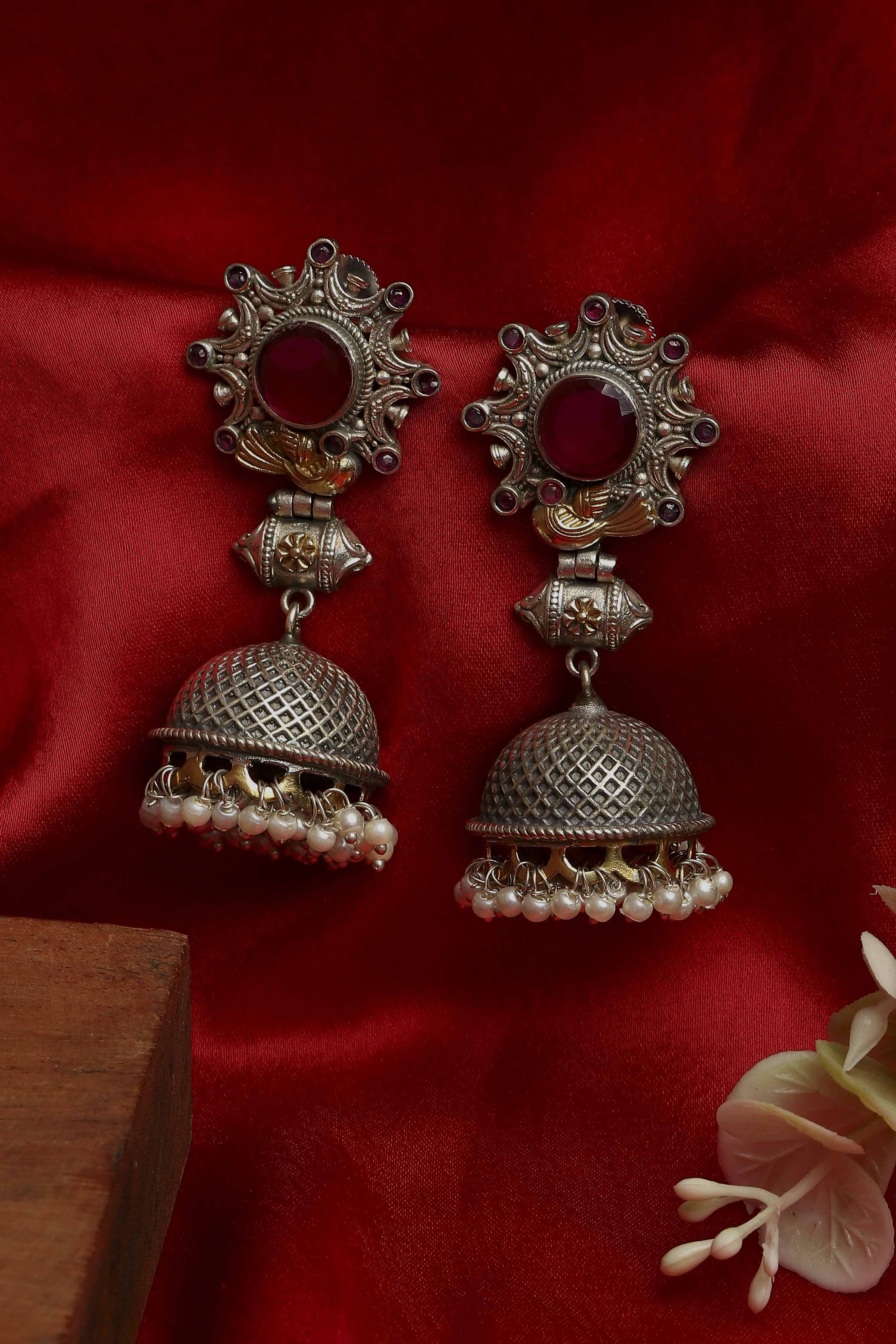 Dark Pink Stone Earrings image number 0