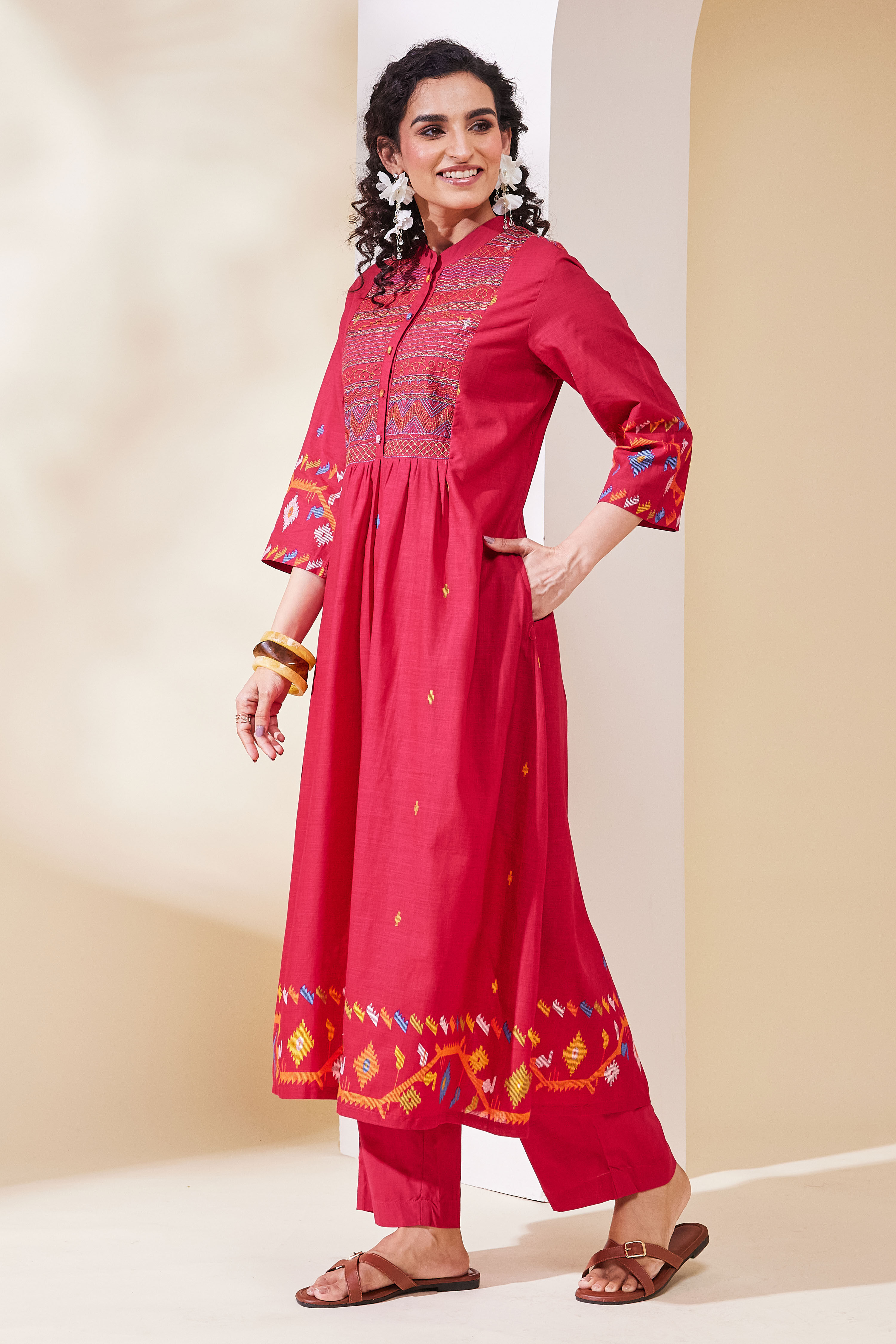 Black Cotton Straight Kurta Pants Set image number 3