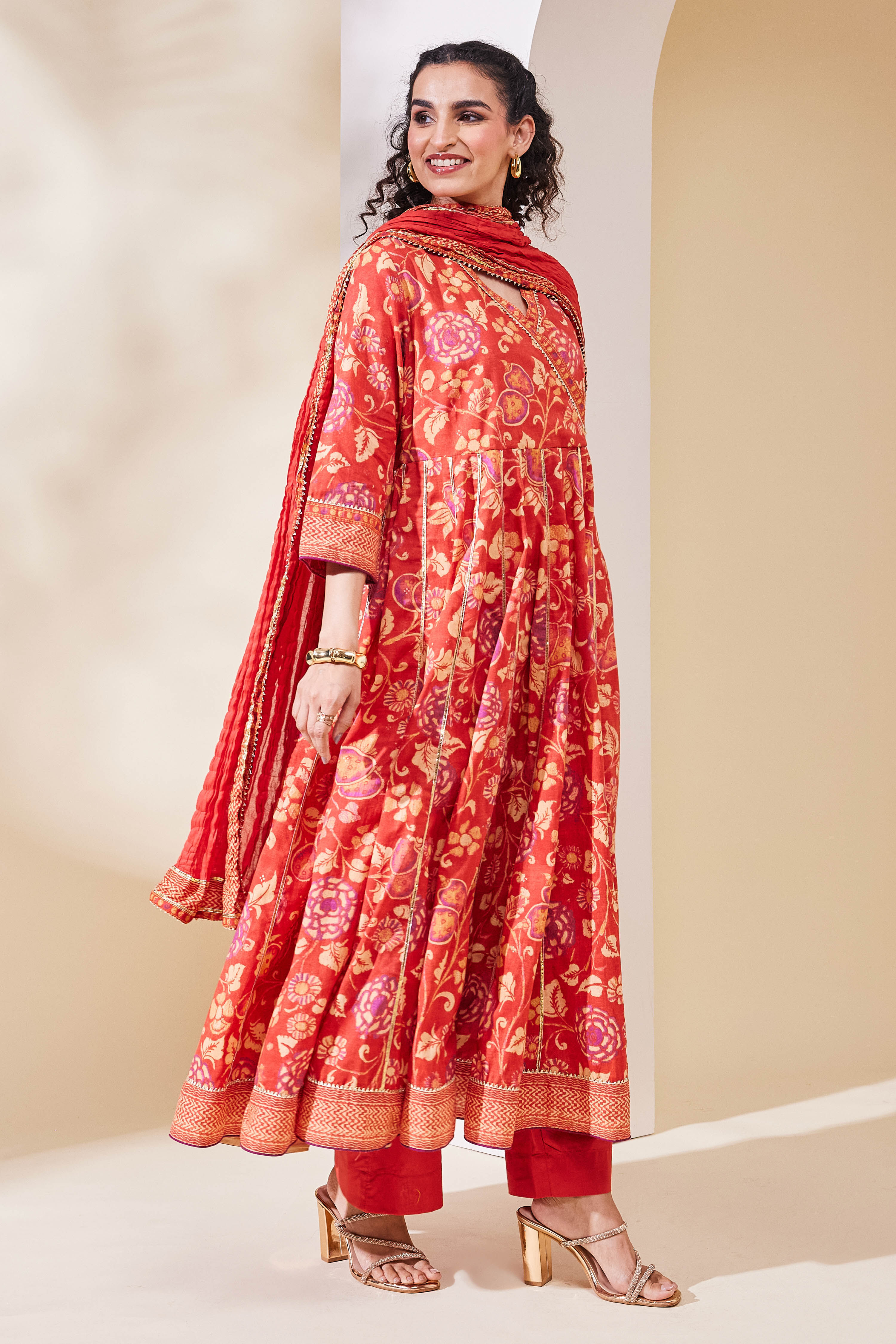 Rust Cotton Anarkali Suit Set image number 4