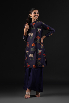 Rohit Bal Indigo Cotton Silk Straight Printed Kurta Set image number 5
