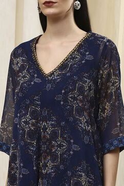 Blue Georgette Printed Asymmetric Dress image number 1