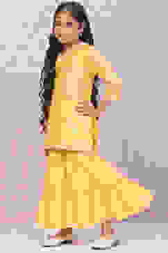 Yellow Cotton A-Line Printed Kurta Set image number 3