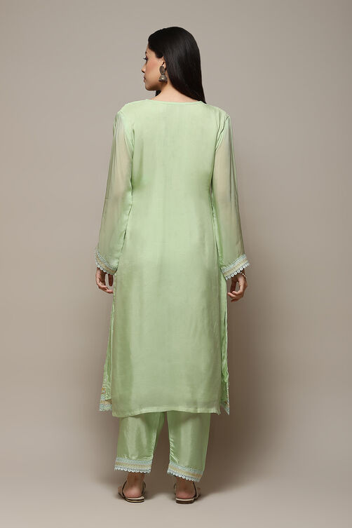 Green Organza Digital Print Unstitched Suit Set image number 5