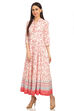 White And Red Flared Cotton Printed Kurta Dress image number 3