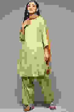 Green Cotton Blend A-Line Kurta Salwar Suit Set image number 6