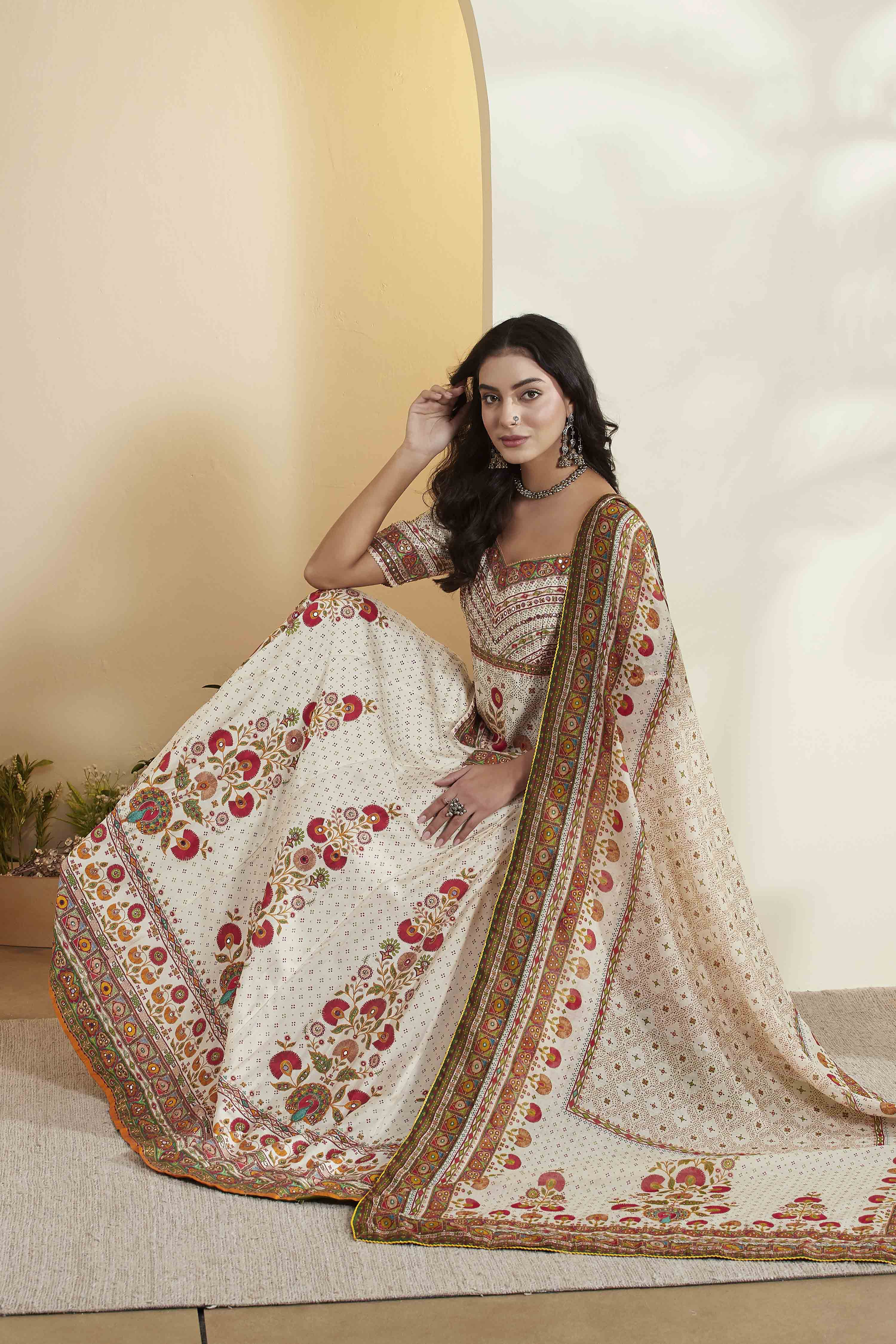 Off-White Cotton Silk Printed Straight Lehenga Set image number 0