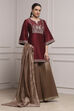 Maroon and Gold-Toned Cotton Silk Blend Sharara Suit Set image number 1