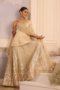 Beige Viscose Peplum Embroidered Lehenga Set image number 0