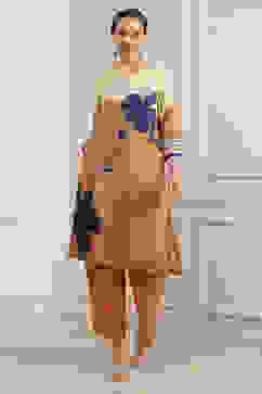 Orange Viscose Rayon Straight Printed Fusion Set image number 6