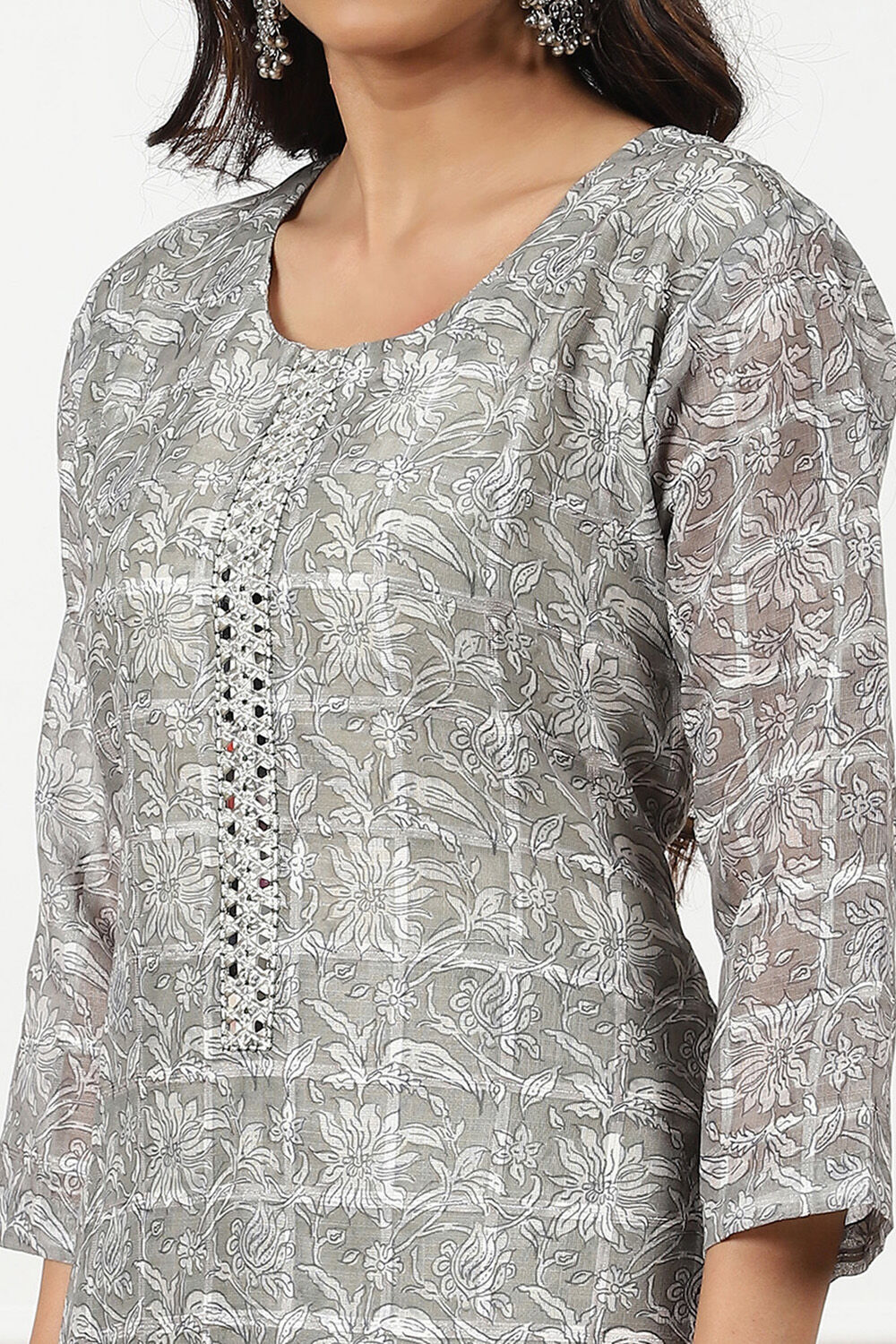 Brown Linen Blend Printed Unstitched Suit Set image number 2