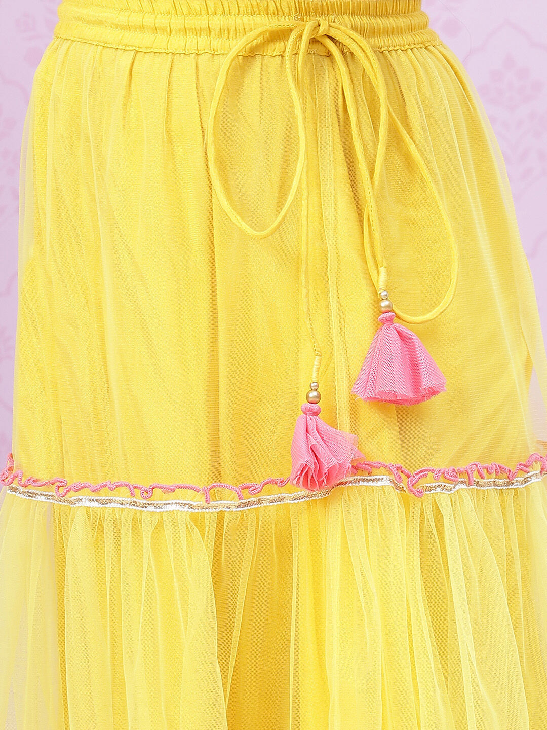 Lime Yellow Art Silk Lehenga Set image number 2