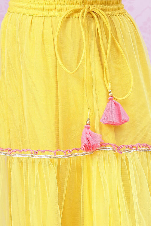 Lime Yellow Art Silk Lehenga Set image number 2