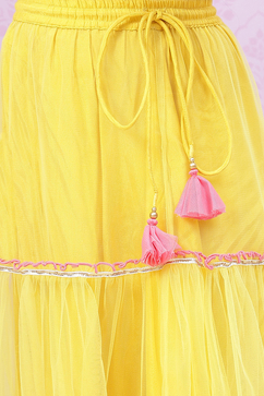 Lime Yellow Art Silk Lehenga Set image number 2