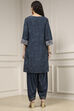 Teal Blue Blended Straight Printed Suit Set image number 4