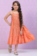 Orange Art Silk Tiered Printed Kurta