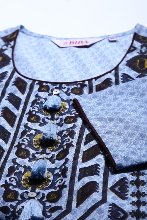 Blue Cotton Straight Printed Kurta image number 1