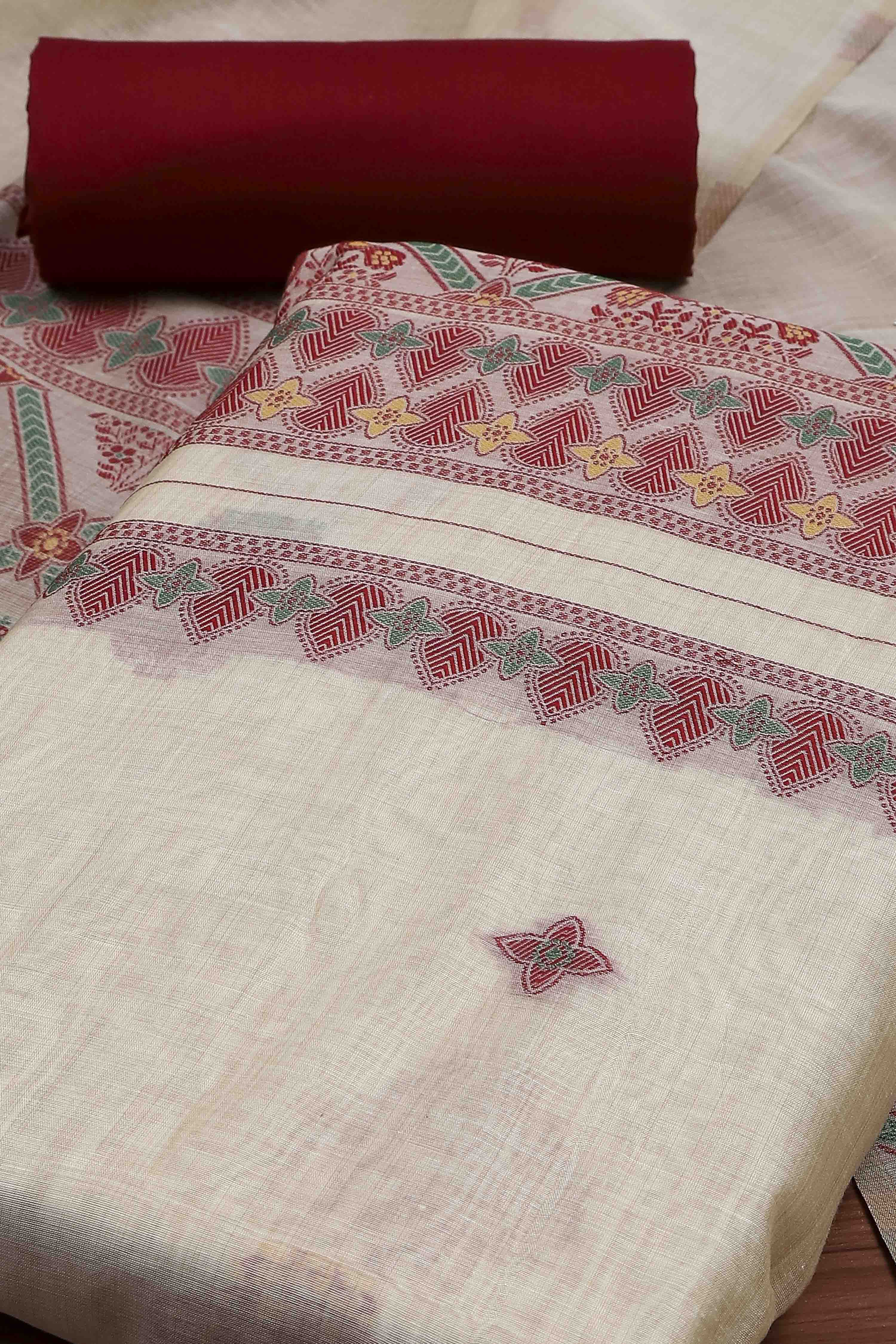 Black Cotton Printed Embroidered Unstitched Suit Set image number 1
