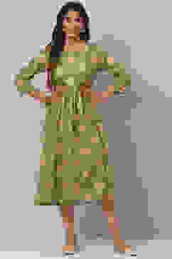 Green Rayon Printed Kurta Dress image number 0