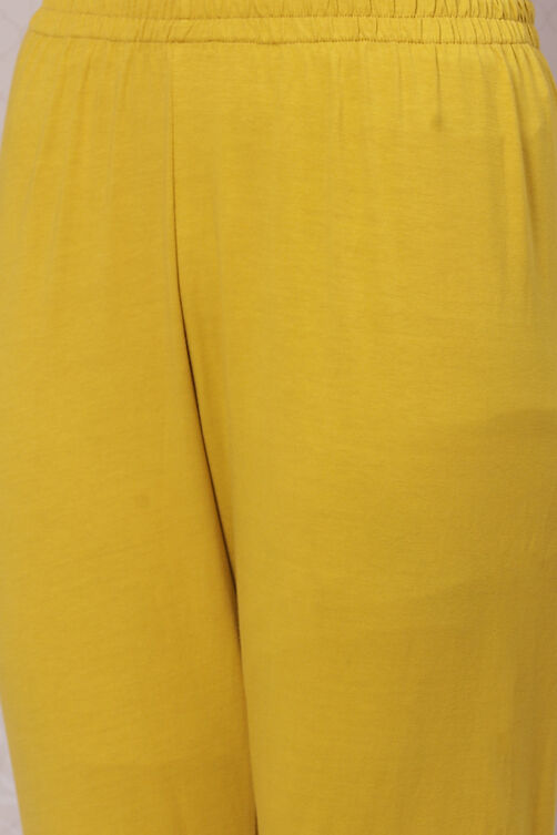 Mustard Cotton Asymmetric Kurta Churidar Suit Set image number 3