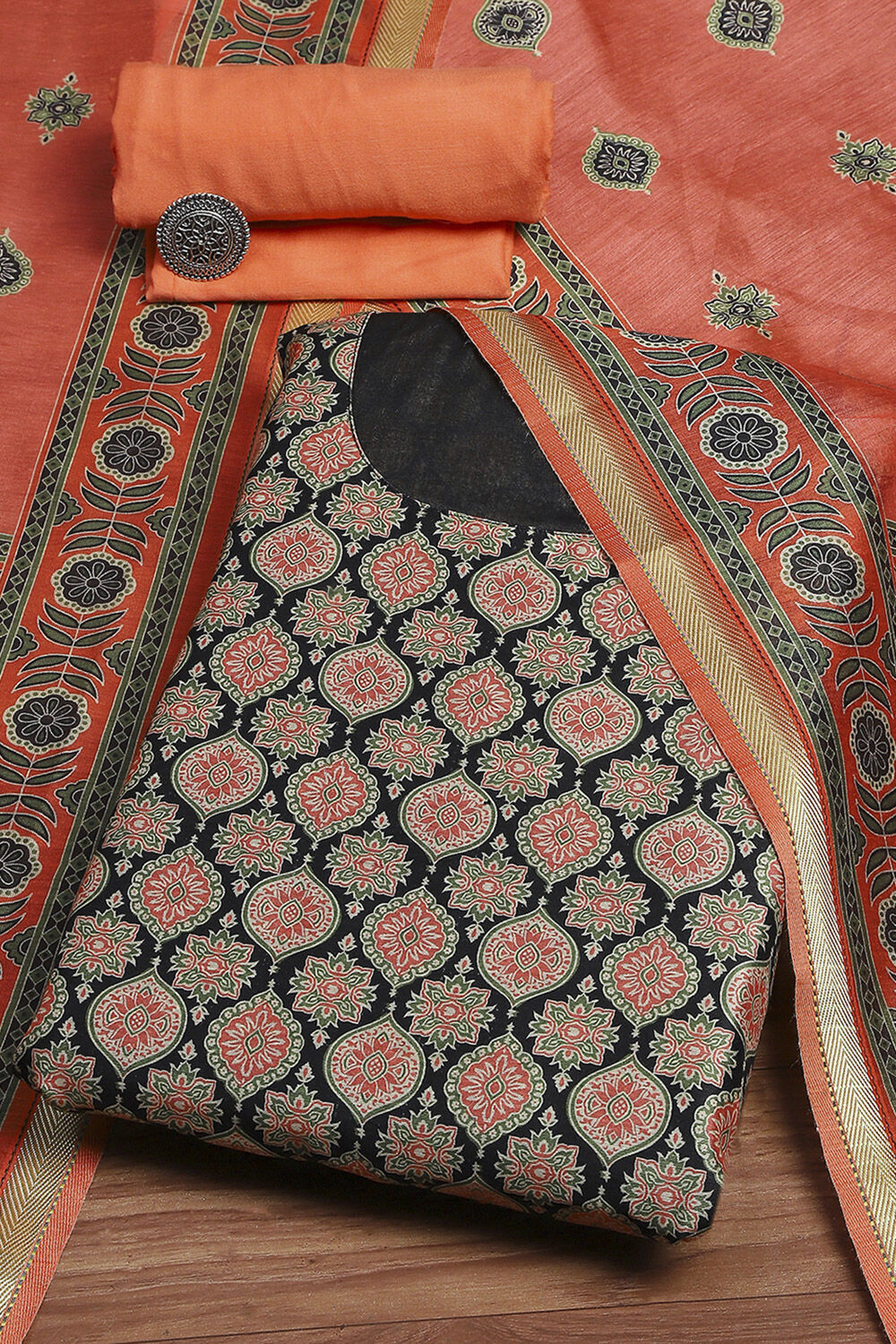 Black Viscose Rayon Digital Print Unstitched Suit Set image number 0