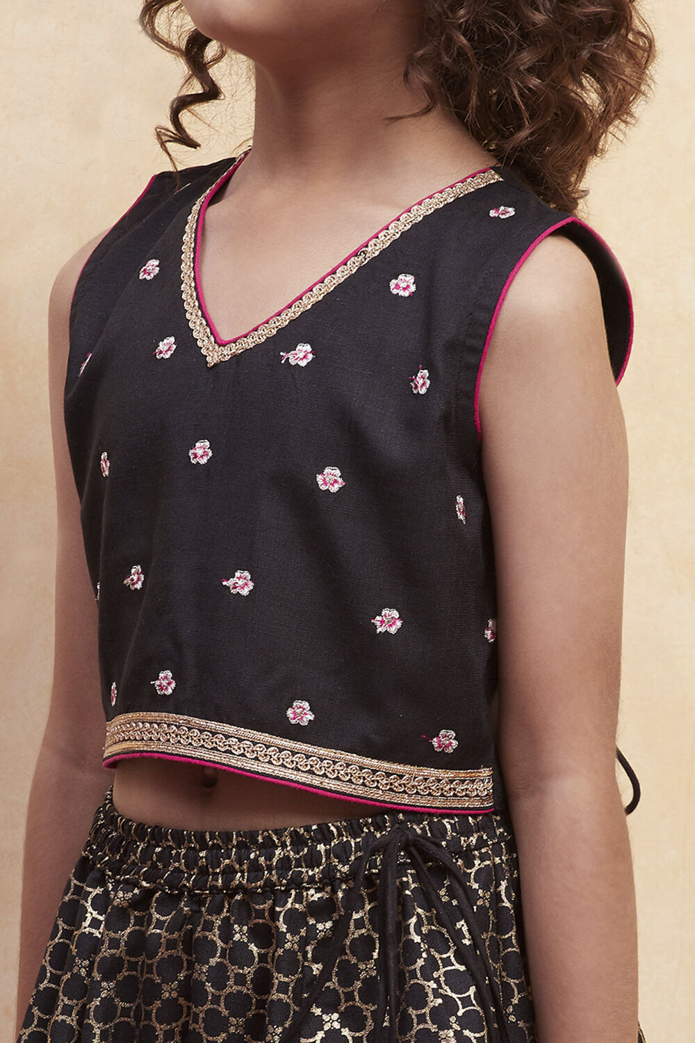 Black Printed Flared Lehenga Set image number 1