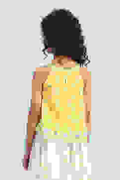 Yellow and White Printed Top and Skirt image number 3