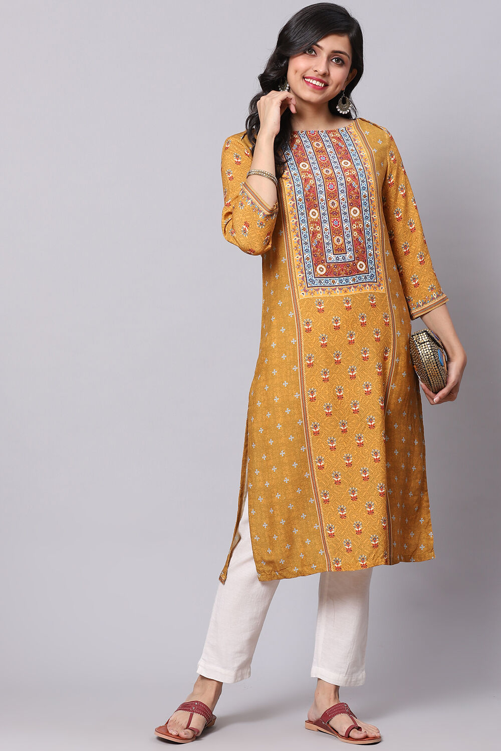 Mustard Straight Rayon Kurta image number 0