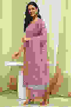 Peach Cotton Screen Print Unstitched Suit Set image number 4