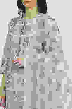 White Blue Cotton Digital Print Unstitched Suit Set image number 2