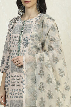 White Blue Cotton Digital Print Unstitched Suit Set image number 2