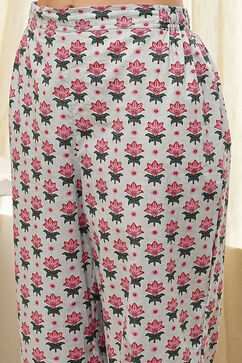 Blue and Pink Cotton Printed Straight Kurta Set image number 2