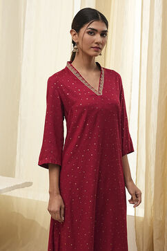 Red Foil Printed Straight Kurta image number 1
