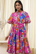Pink Cotton Printed Flared Dress image number 1